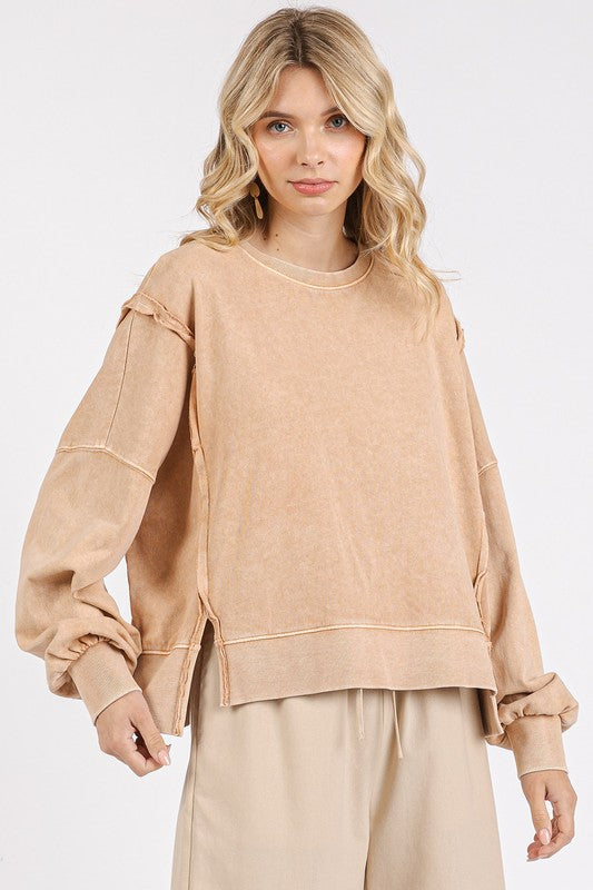 Tan Side Slit Sweatshirt