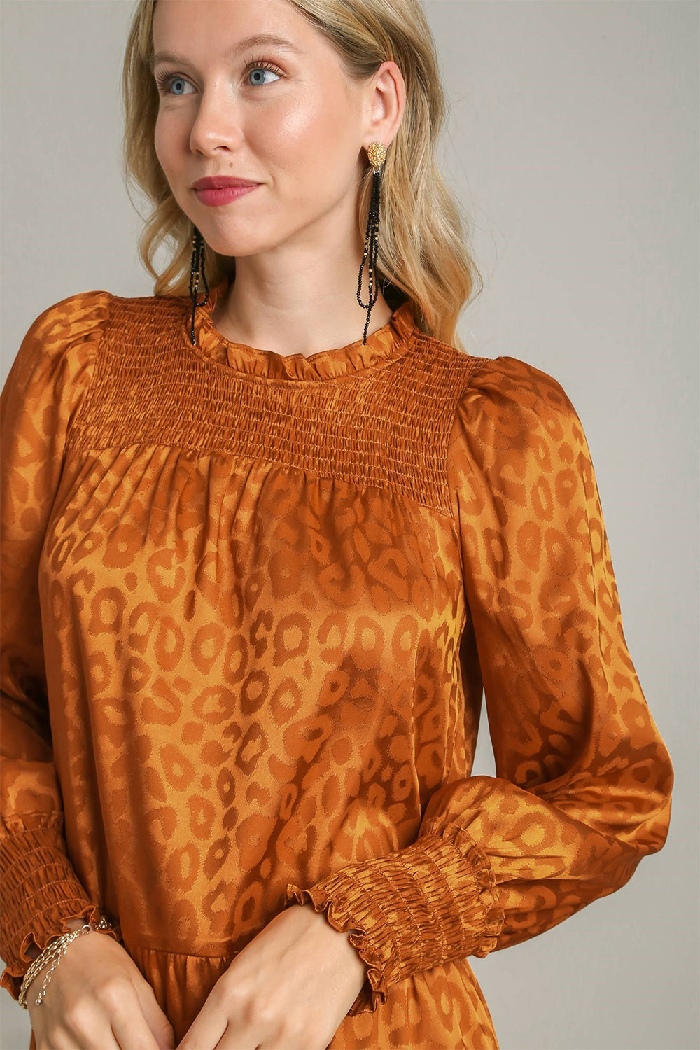 Umgee Smocked Leopard Dress - Copper