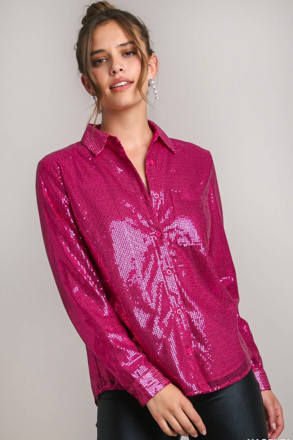 Umgee Sequin Long Sleeve Top - Cerise