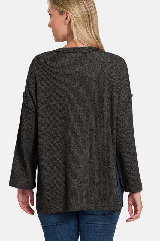 Zenana Oversized Black Ribbed Top