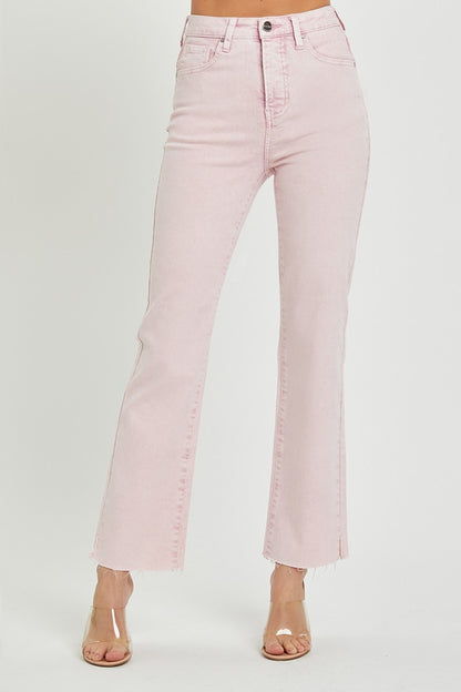 RISEN High Rise Tummy Control Straight Jeans - Acid Pink