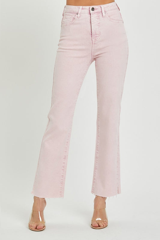 RISEN High Rise Tummy Control Straight Jeans - Acid Pink