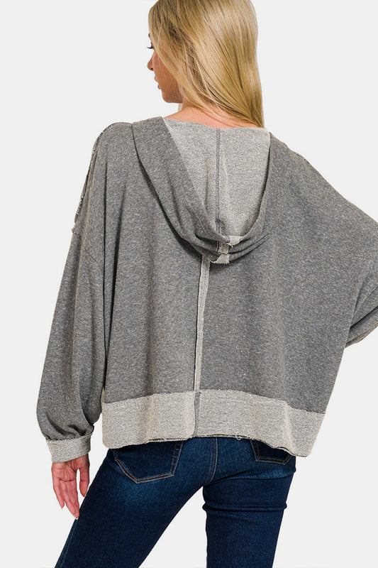 Zenana Scoop Neck Hoodie - Dark Gray