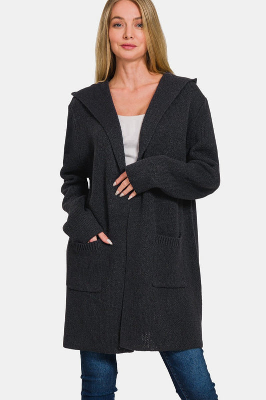 Zenana Hooded Cardigan - Black