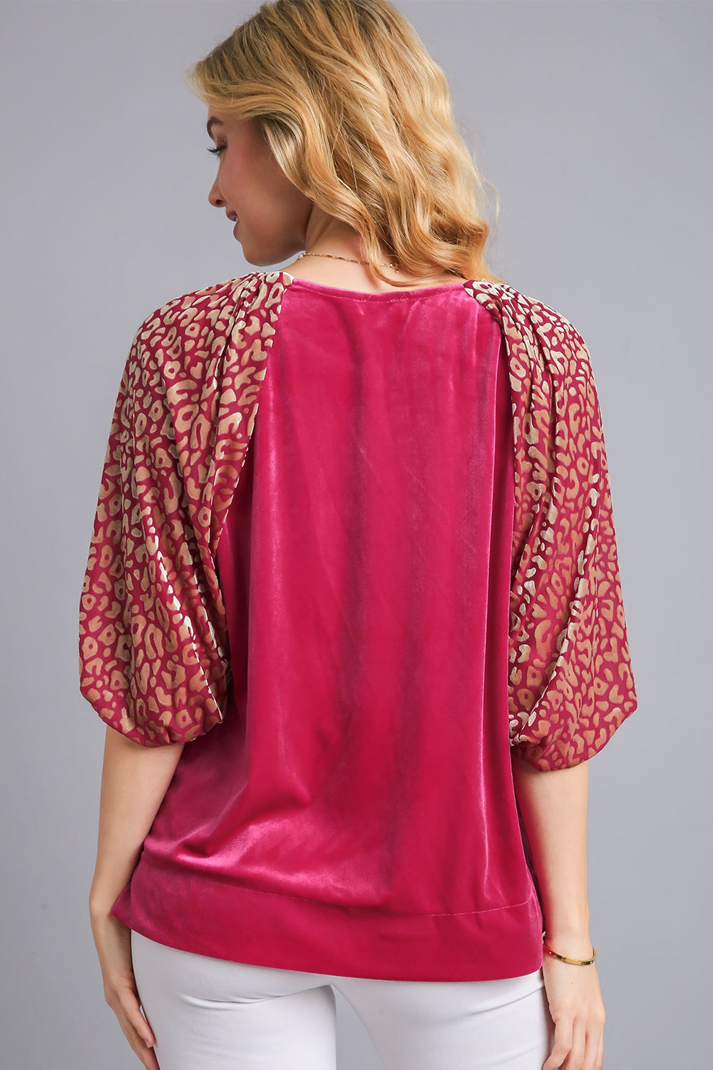 Umgee Velvet Leopard Top - Raspberry