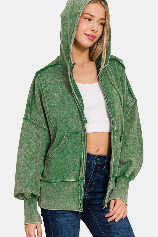 Zenana Acid Washed Green Jacket