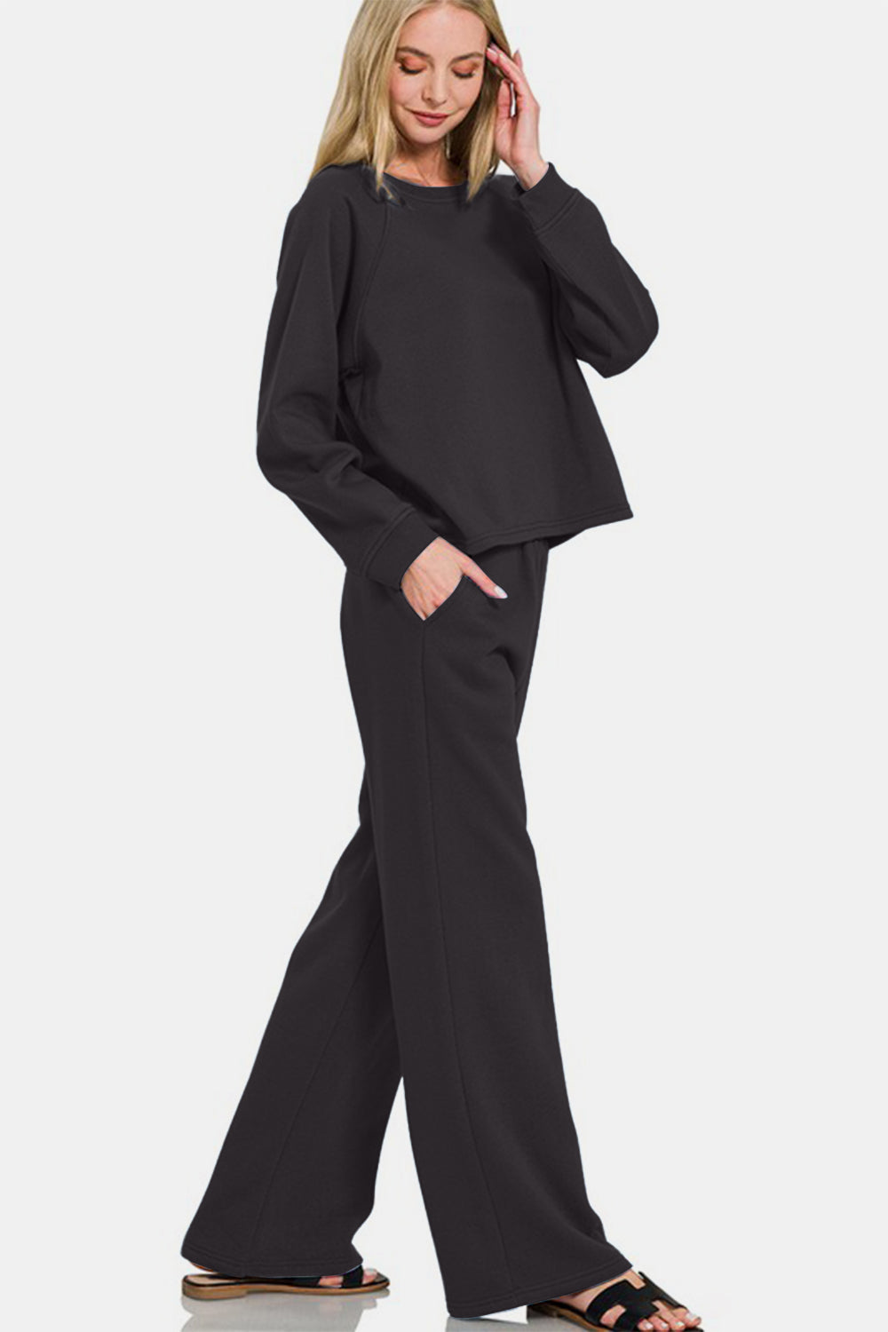 Zenana Black Sweatshirt Pants Set