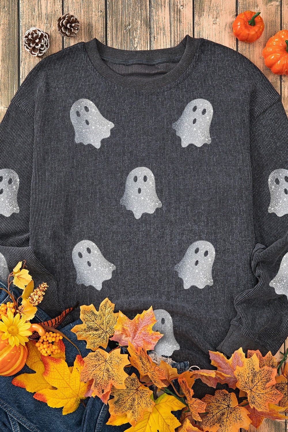 Glitter Ghost Ribbed Sweatshirt