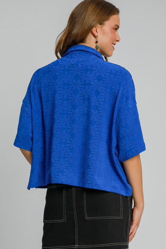 Umgee Floral Jacquard Top - Royal Blue