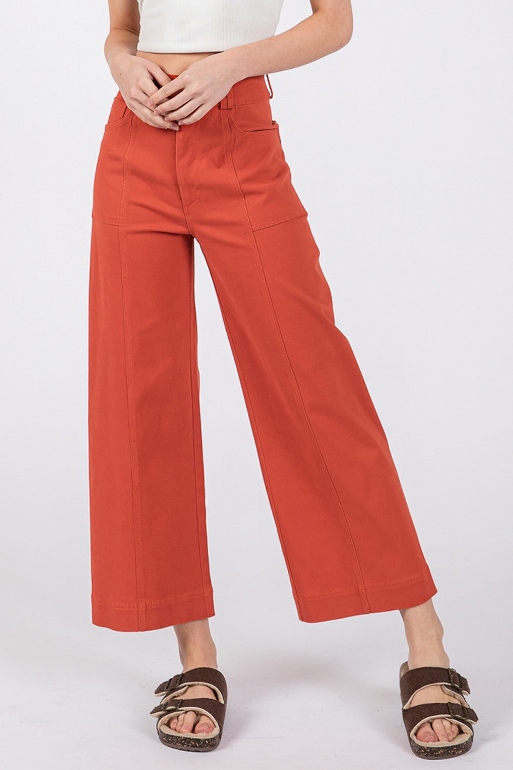 SAGE + FIG Wide Leg Cropped Pants - Cinnamon