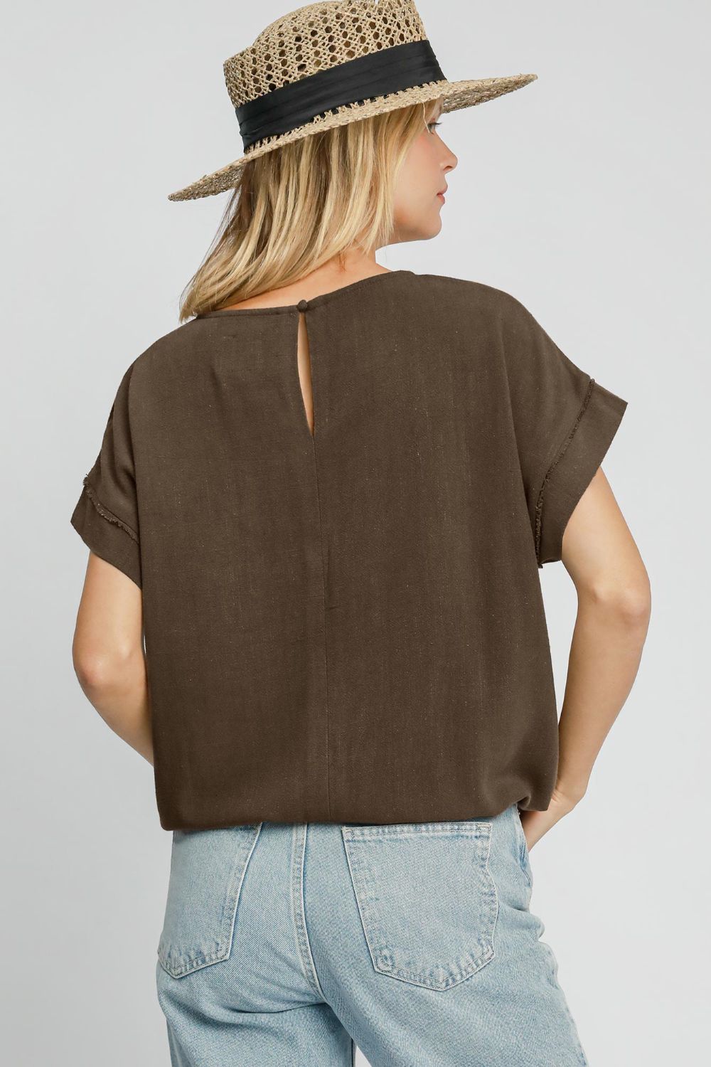 Umgee Drawstring Hem Top - Coffee Brown