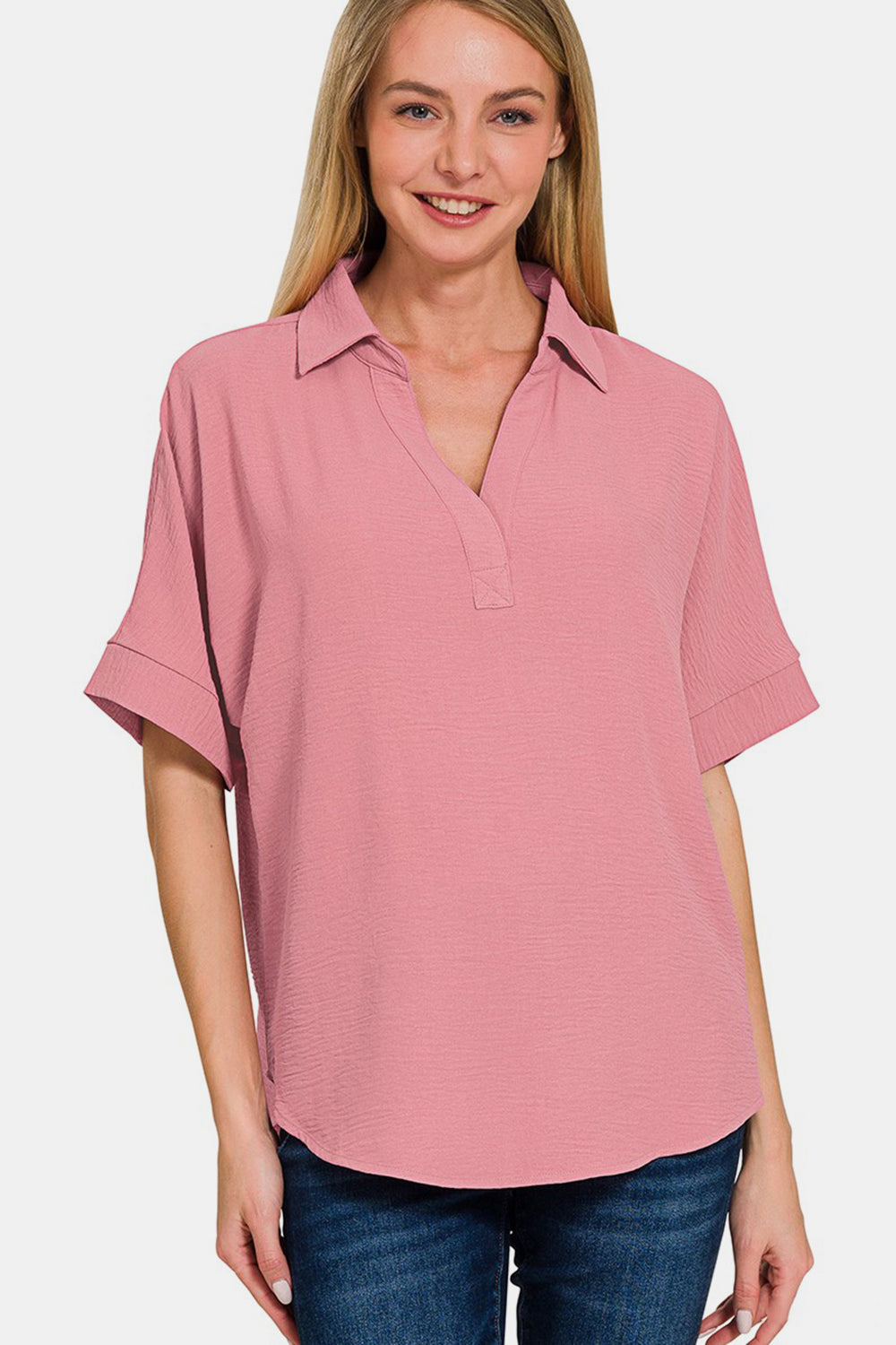 Zenana Textured Top - Light Rose