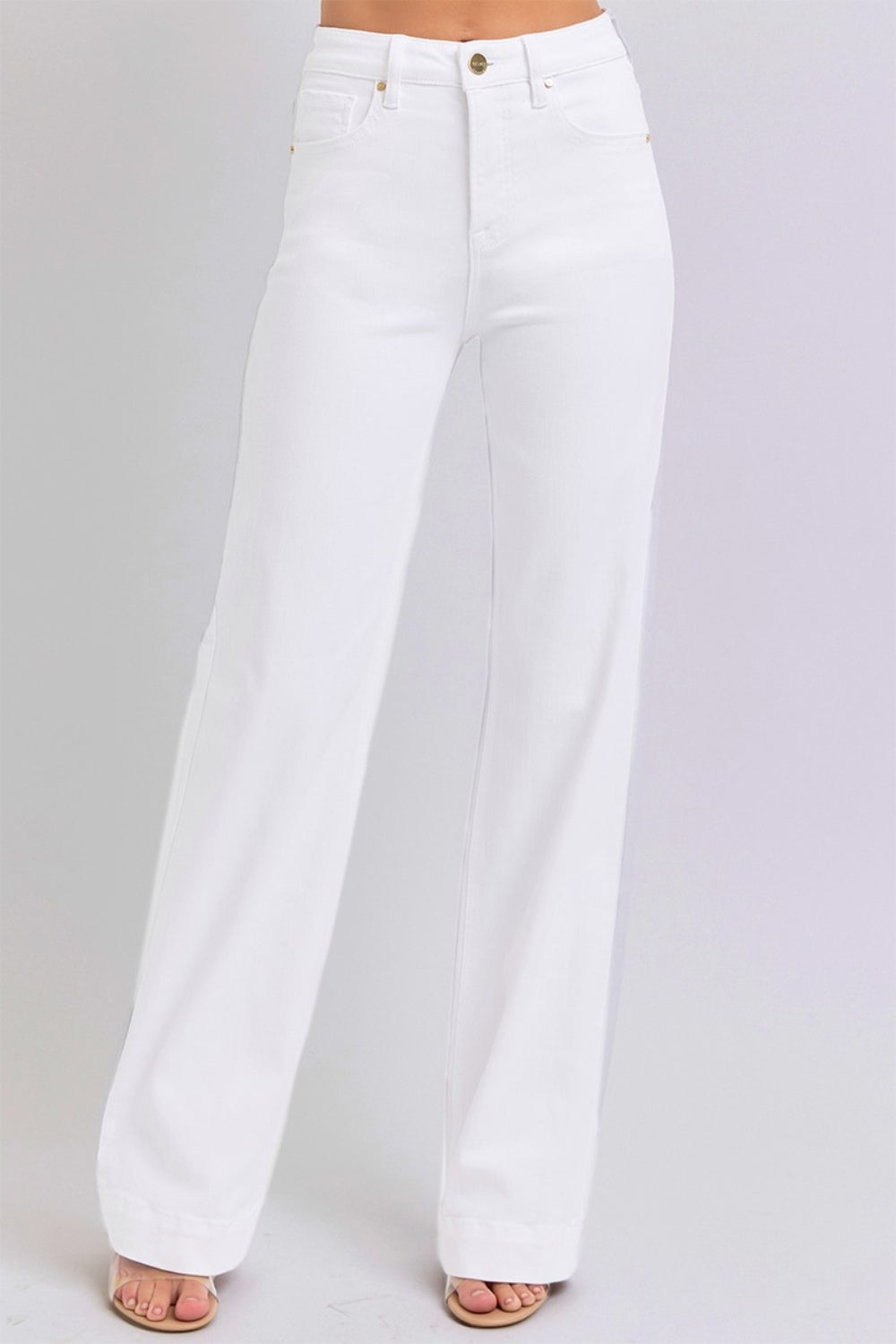 RISEN High Waist White Straight Jeans