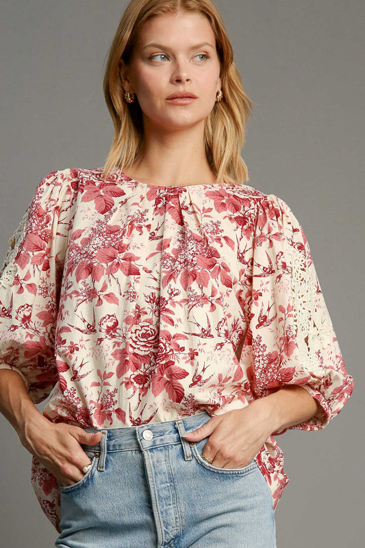 Umgee Floral Pleated Top - Pink Mix