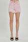 RISEN High Rise Distressed Denim Shorts - Acid Pink