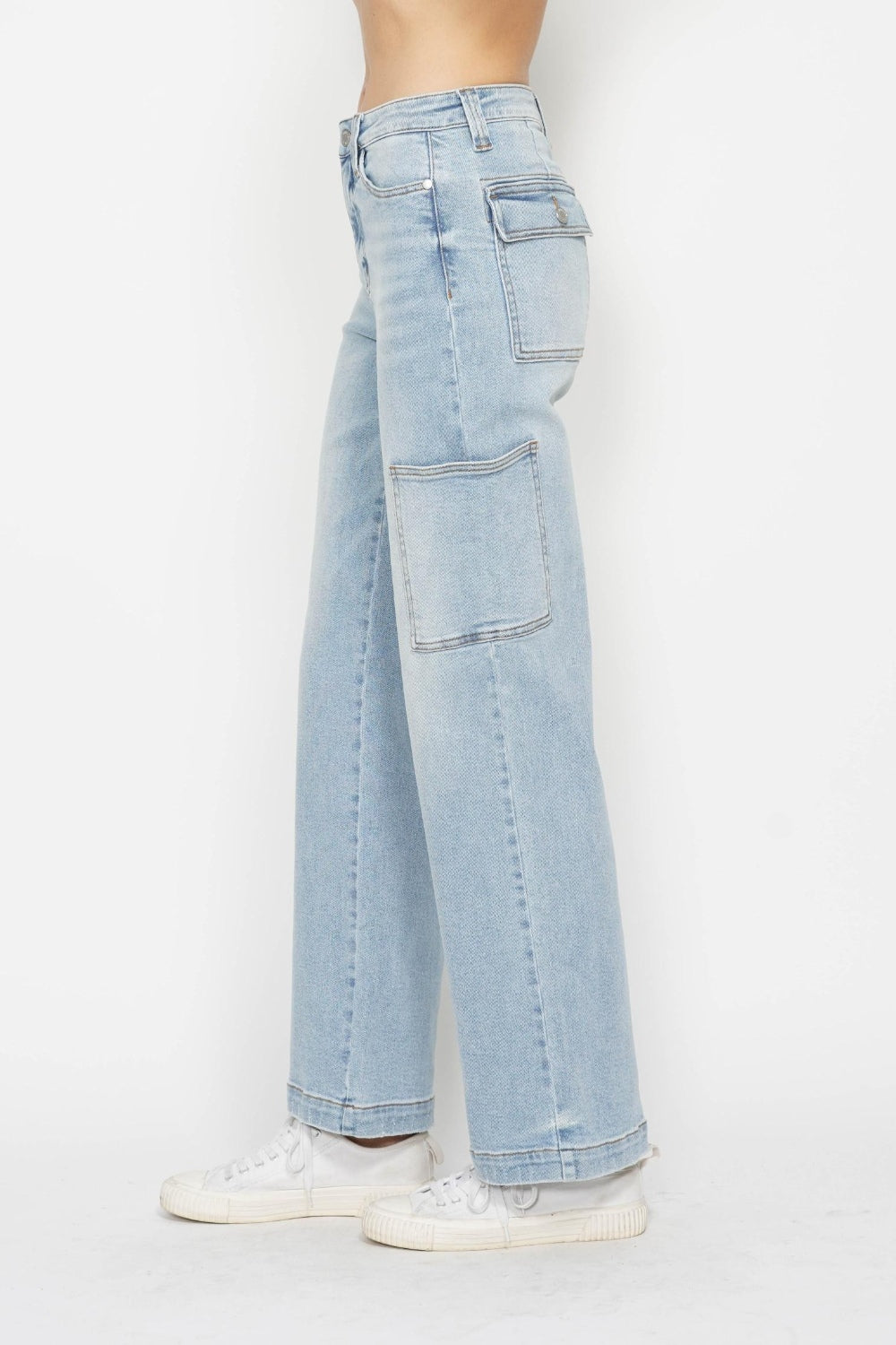 Judy Blue High Waist Straight Cargo Jeans - Light Wash