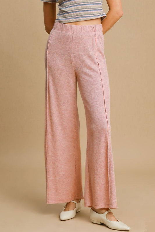 Umgee Elastic Waist Wide Leg Knit Pants - Dusty Pink