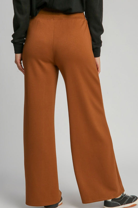 Umgee Drawstring Wide Leg Pants with Pockets - Terracotta