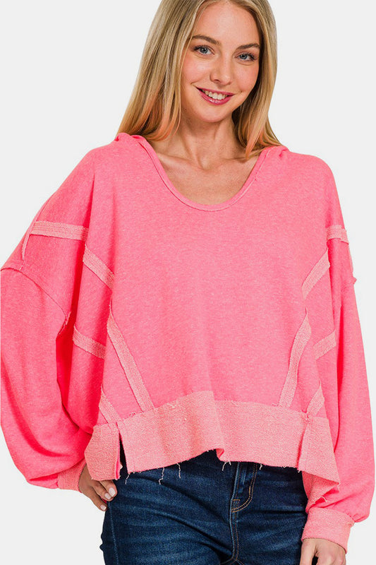 Zenana Scoop Neck Hoodie - Fuchsia