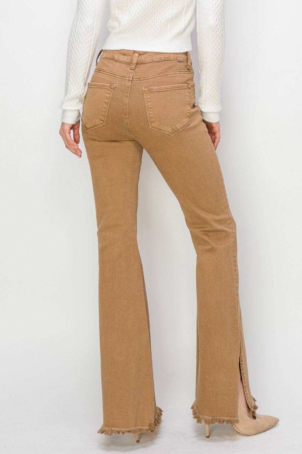 RISEN Bailey High Waist Side Slit Flare Jeans - Brown