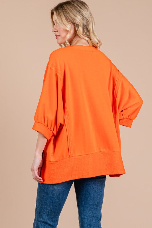 Orange Side Slit Sweatshirt