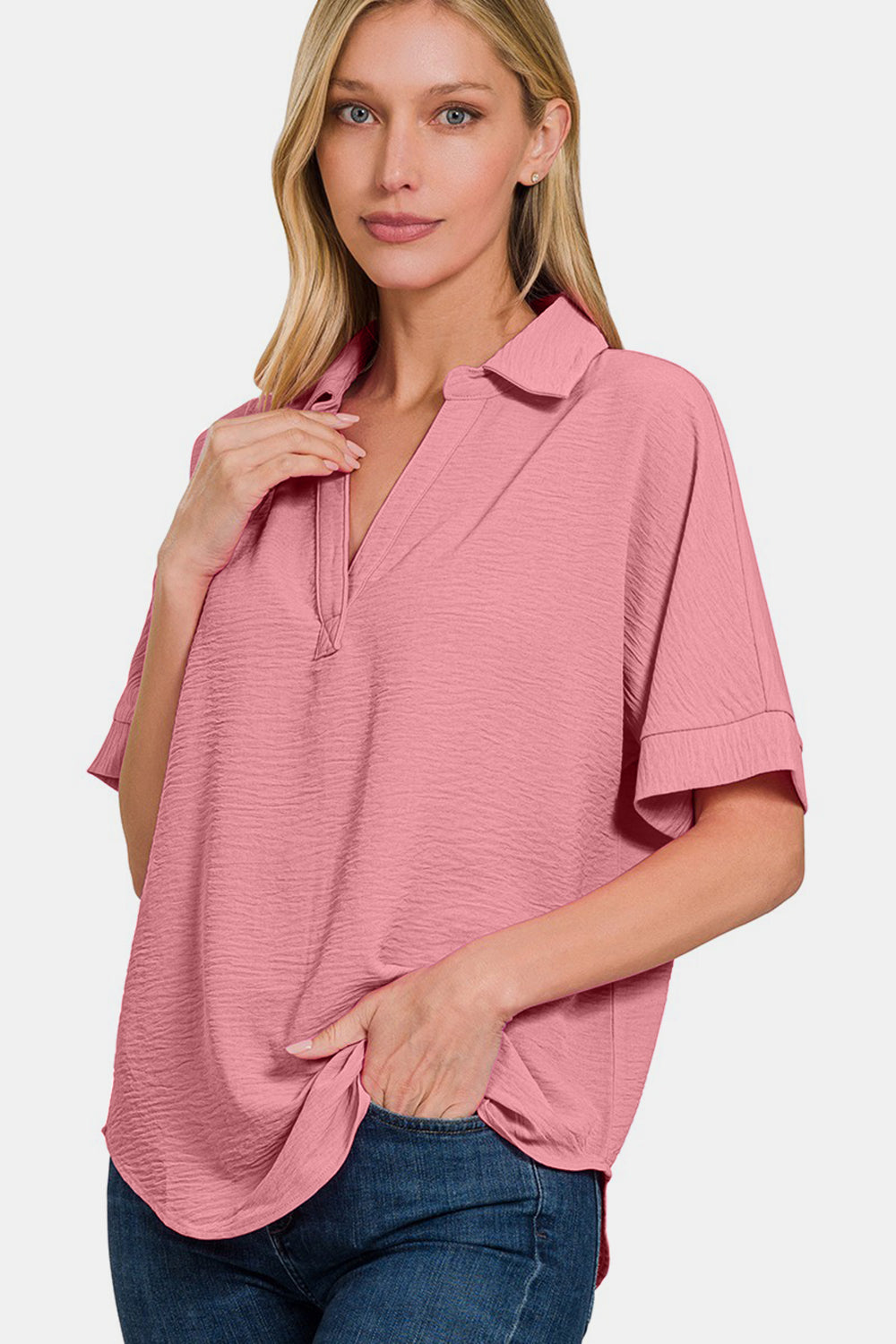 Zenana Textured Top - Light Rose