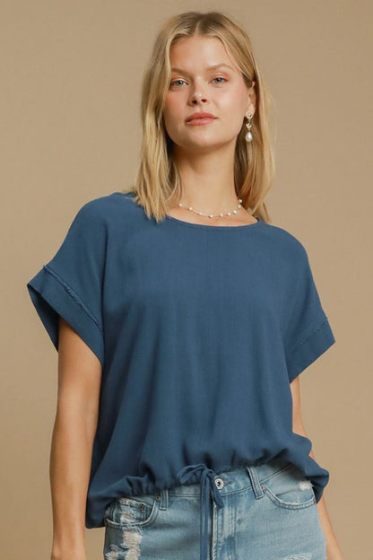 Umgee Drawstring Hem Top - Peacock Blue