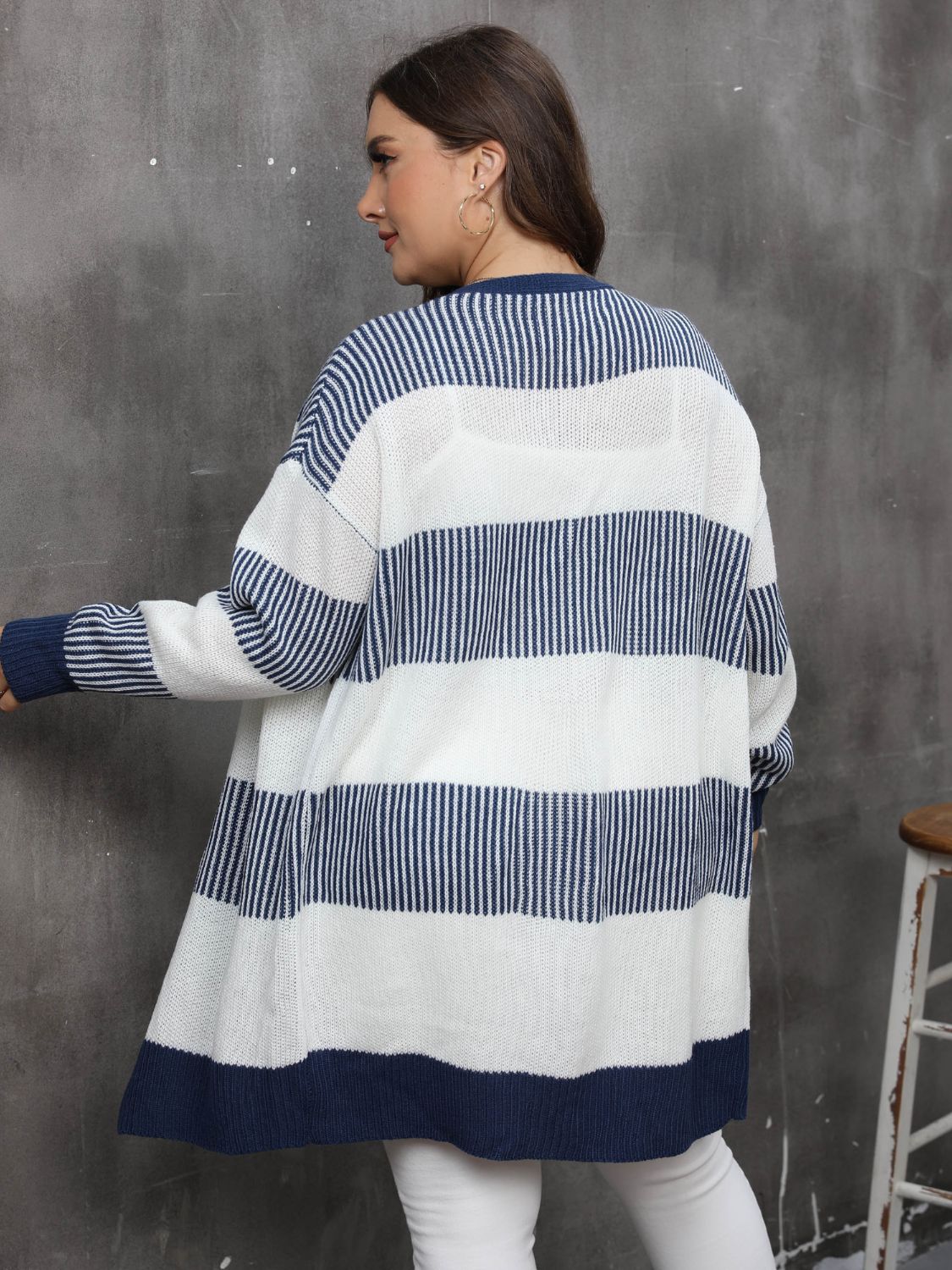 Plus Size Navy Striped Cardigan