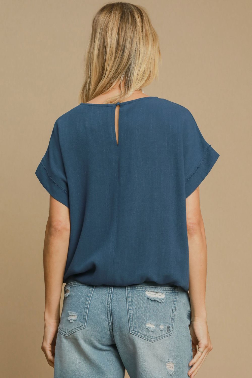 Umgee Drawstring Hem Top - Peacock Blue