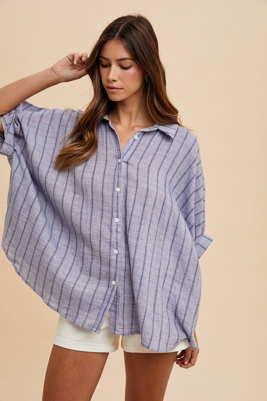 Summerset Stripes Top - Dusty Blue