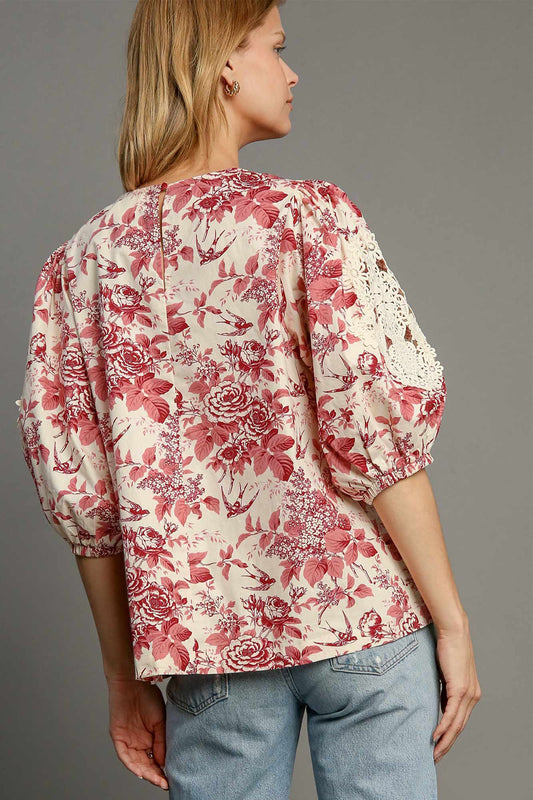 Umgee Floral Pleated Top - Pink Mix