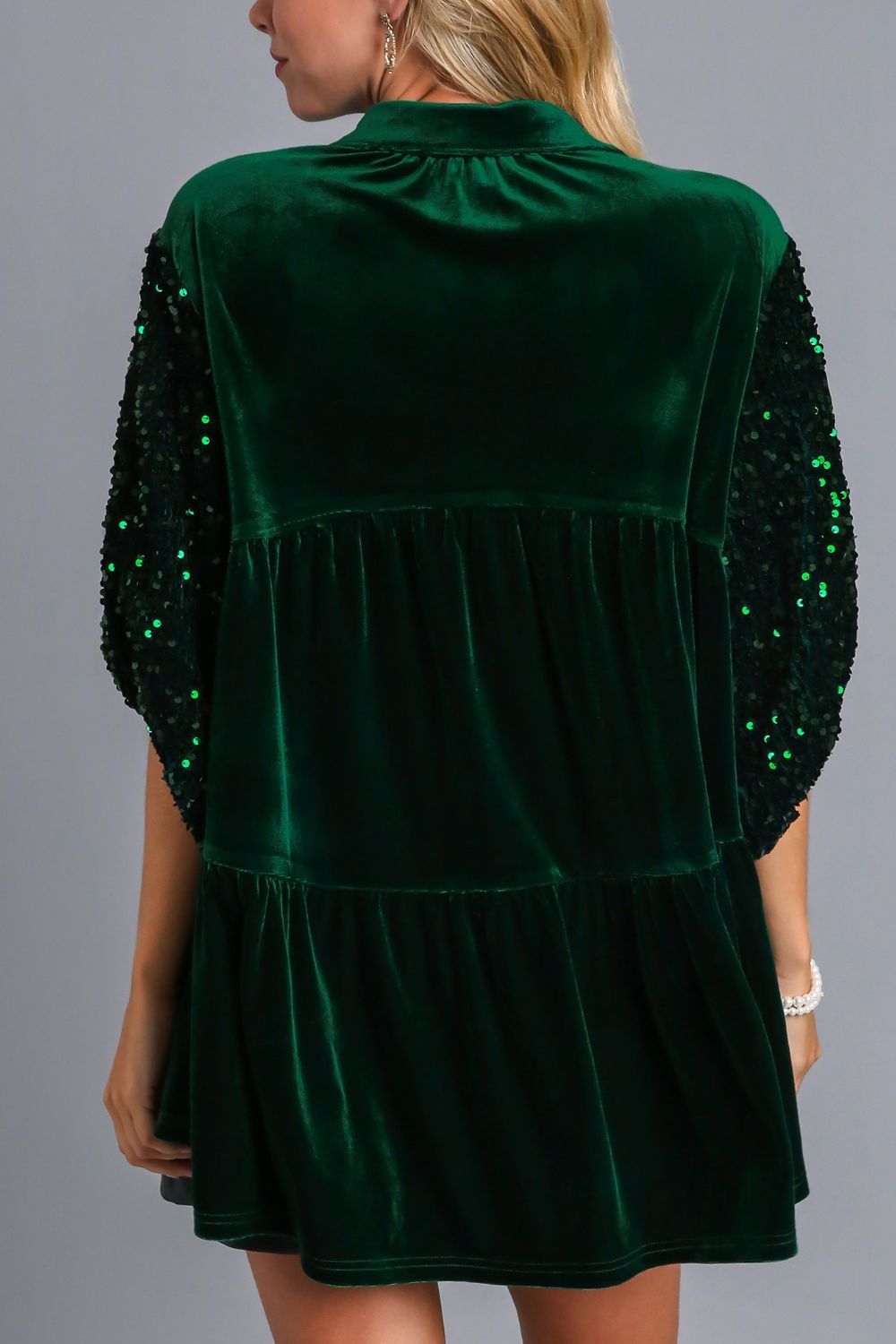 Umgee Sequin Detail Top - Hunter Green