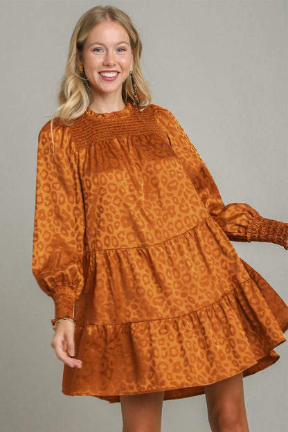 Umgee Smocked Leopard Dress - Copper