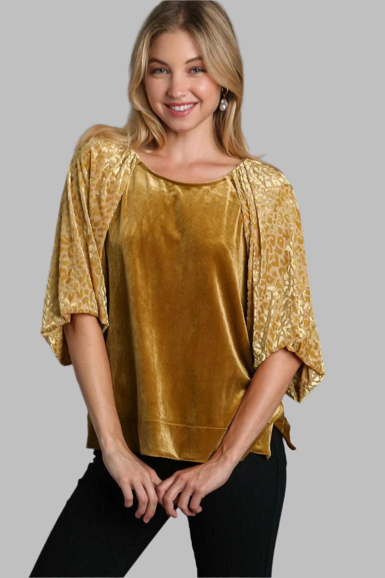 Umgee Velvet Leopard Top - Mustard