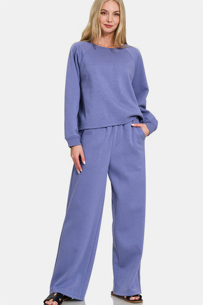 Zenana Dusty Blue Sweatshirt Pants Set