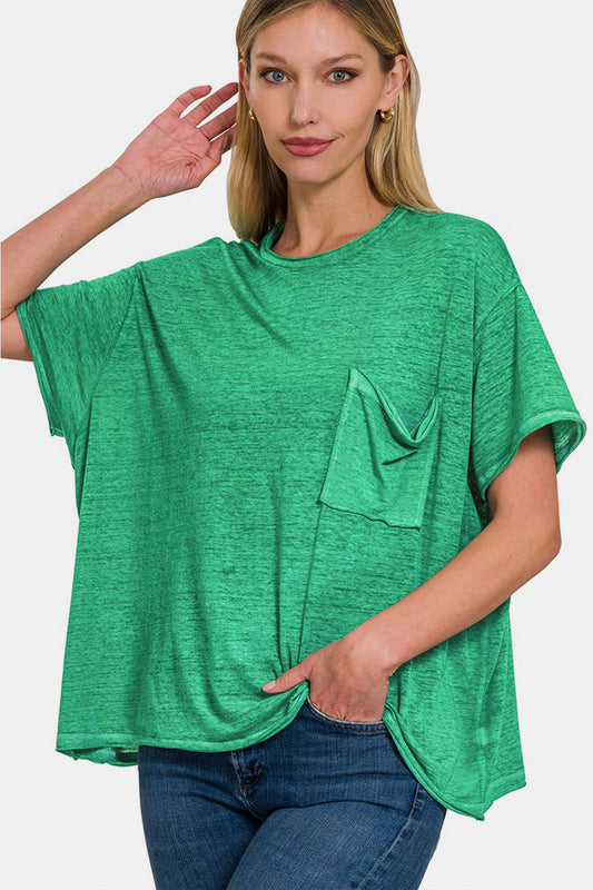 Zenana Pocketed Round Neck Tee