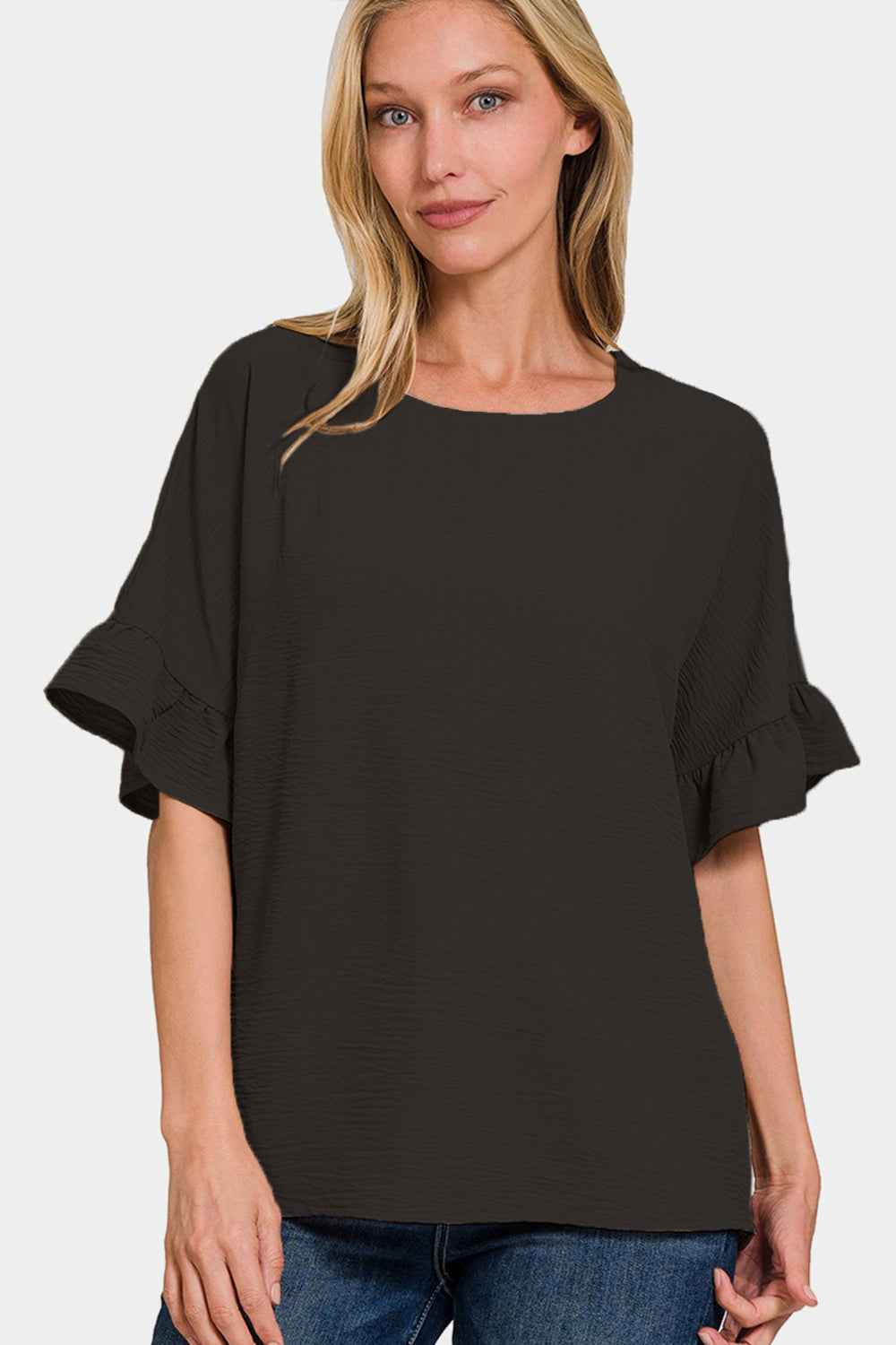 Zenana Black Flutter Sleeve Top