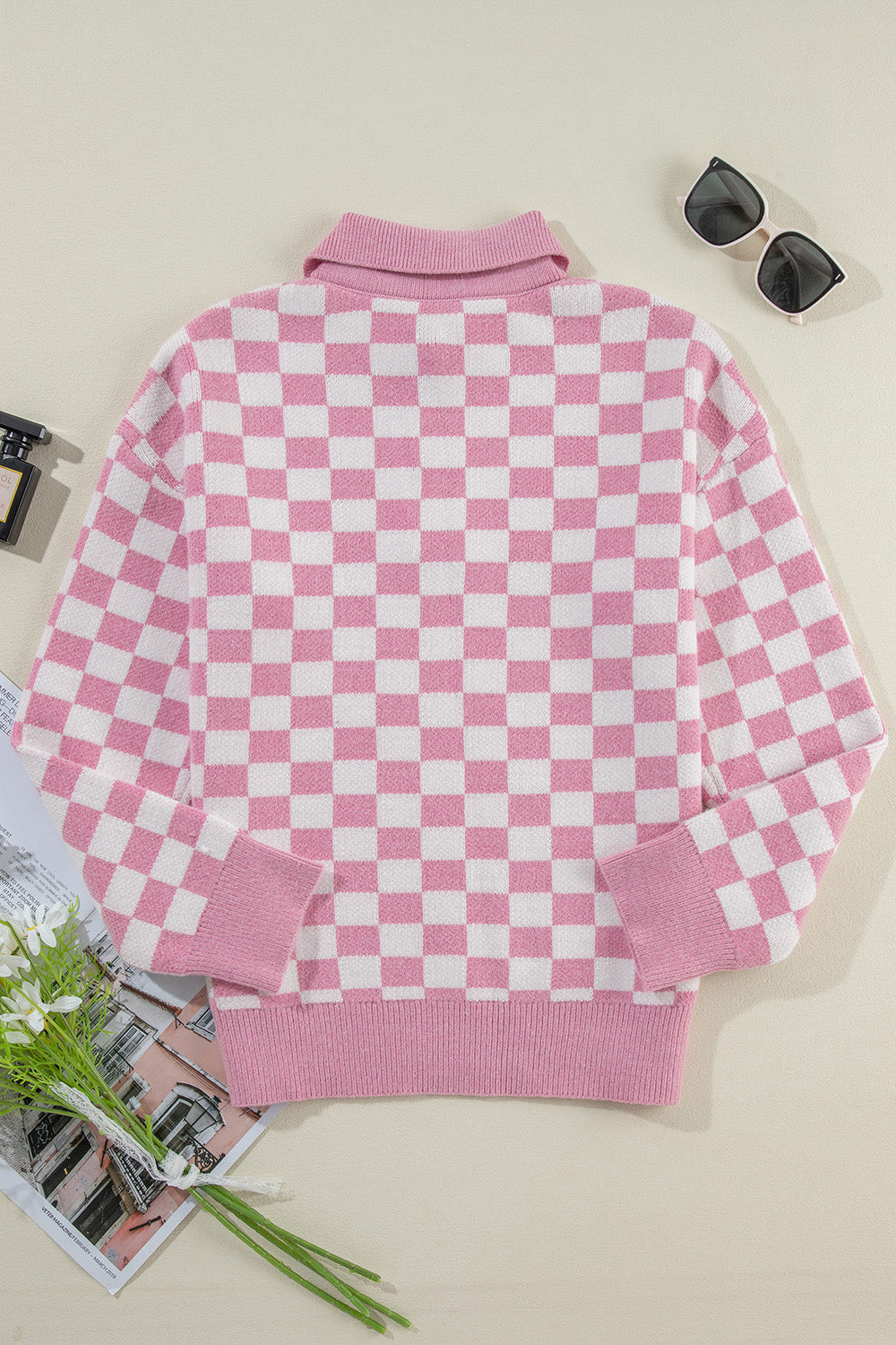 Pink Checkered Sweater