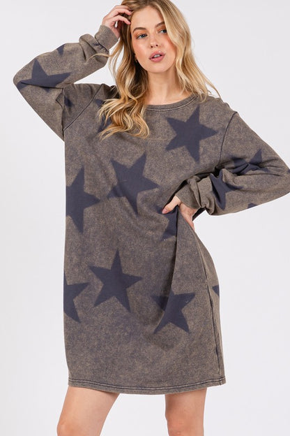 Star Print Dress - Dark Gray