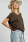 Umgee Drawstring Hem Top - Coffee Brown