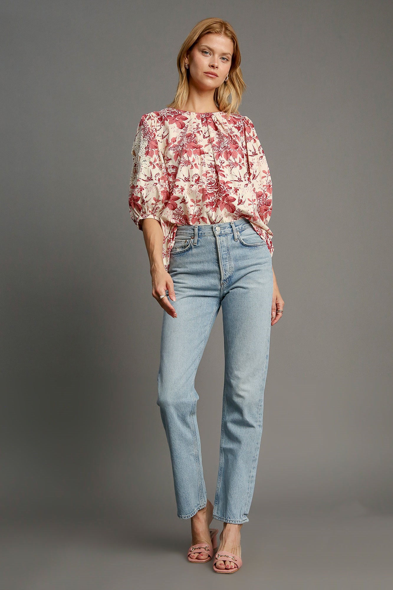 Umgee Floral Pleated Top - Pink Mix