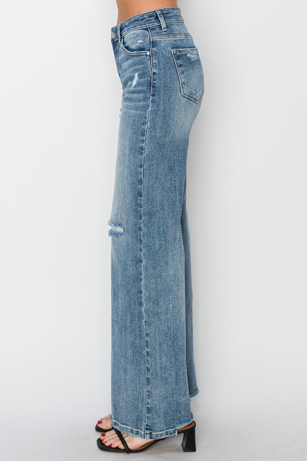 RISEN Distressed Wide Leg Jeans