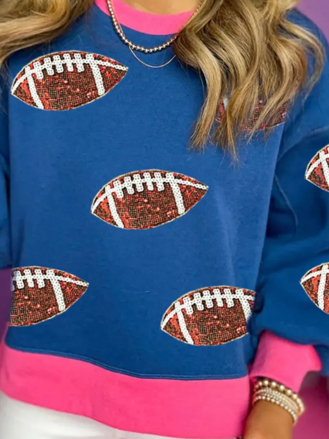 Blue Sequin Football Sweatshirt