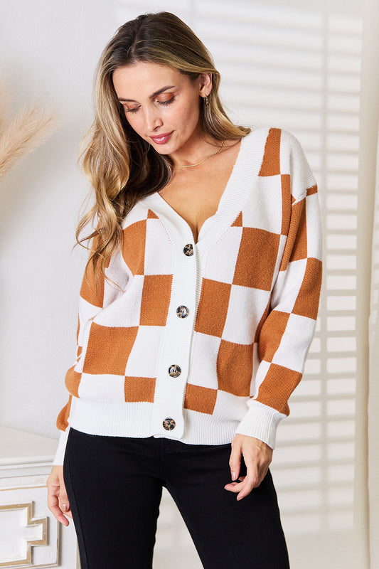 Camel Checkered Cardigan