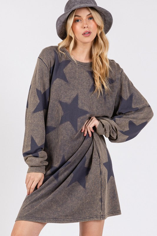 Star Print Dress - Dark Gray