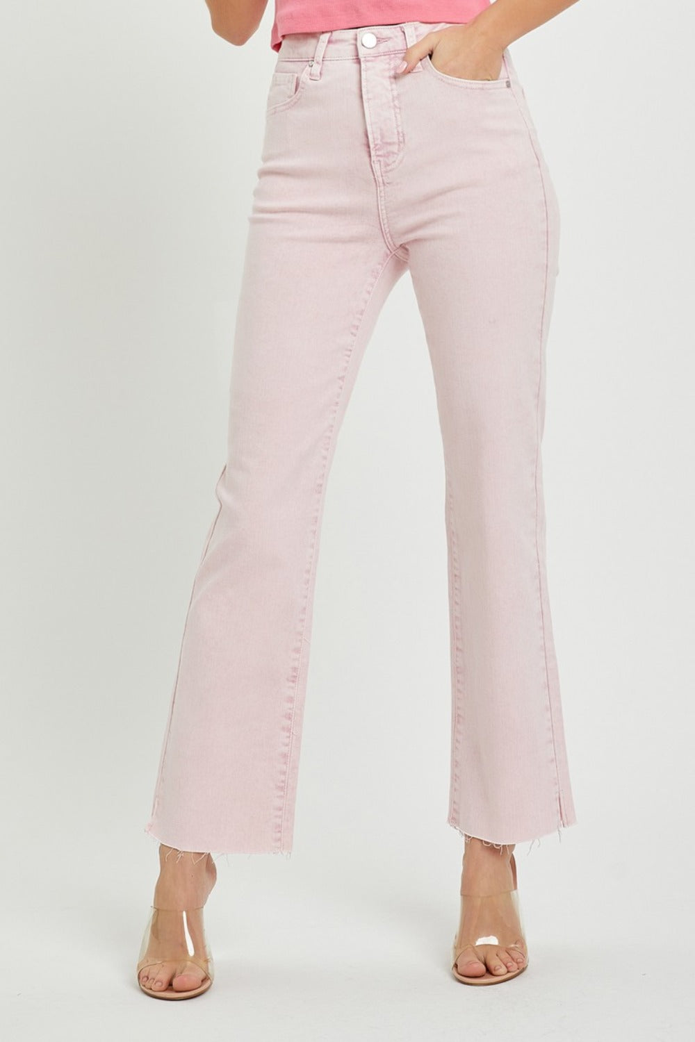 RISEN High Rise Tummy Control Straight Jeans - Acid Pink