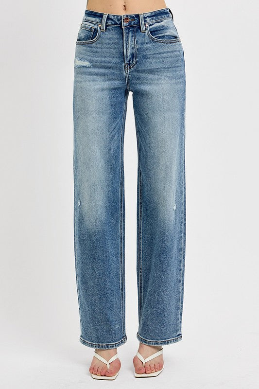 RISEN Distressed Wide Leg Jeans
