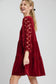 Umgee Velvet V-Neck Dotted Lace Tiered Dress - Burgundy