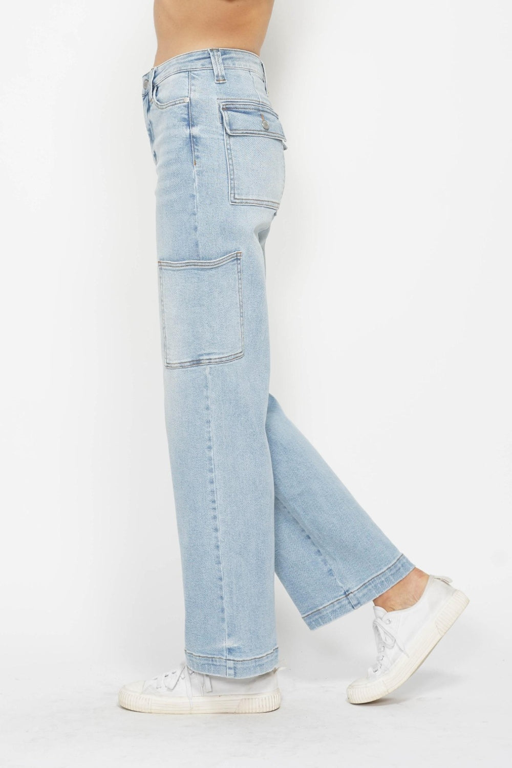 Judy Blue High Waist Straight Cargo Jeans - Light Wash