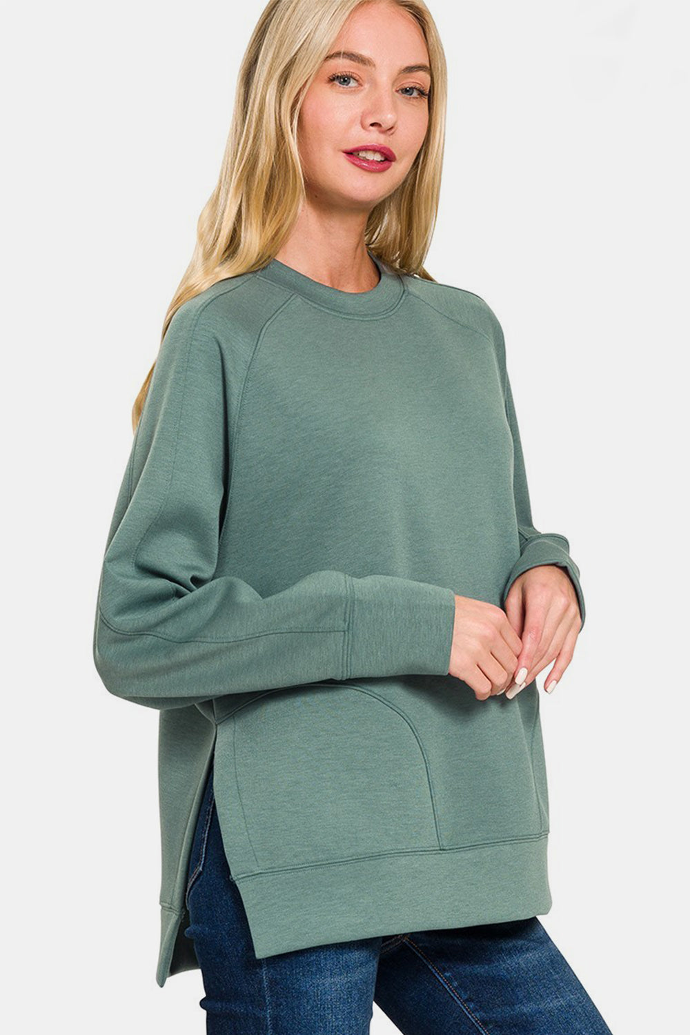 Zenana Scuba Sweatshirt - Ash Jade